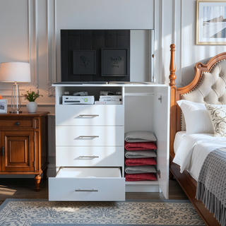Sunvega Wall Mounted Shoe Cabinet with Mirror Door and Five Shelves