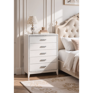 Sunvega Elegant White Finish Nightstand with Two Spacious Storage Drawers