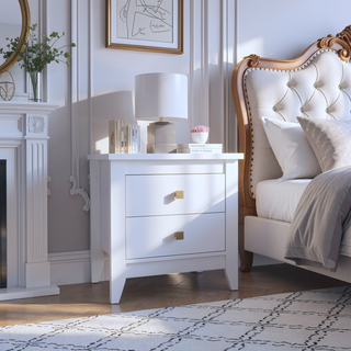 Sunvega Nightstand with Two Spacious Drawers and Four Wooden Legs for Bedroom