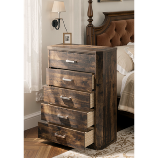Sunvega Rustic Walnut Finish 5-Drawer Chest with Ample Storage Space