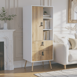 Sunvega Tall Dresser with Door, 2 Drawers, and Open Shelves for Storage