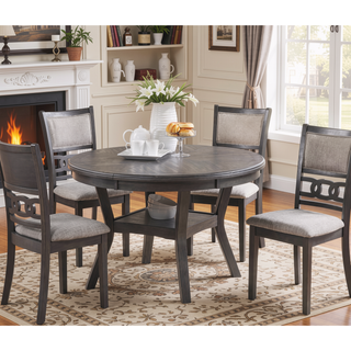 Sunvega Walnut Finish Round Rubberwood Dining Table with Storage Shelve