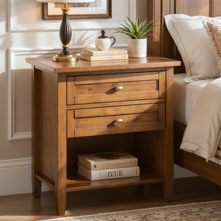 Sunvega Light Golden Brown Solid Wood Transitional Nightstand with Two Drawers