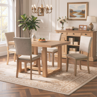 Sunvega Transitional Natural Tone Rubberwood Dining Table with Trestle Base
