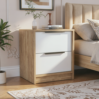 Sunvega 18 Inch High Modern Nightstand with Two Drawers and Metal Hardware