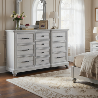 Sunvega Coastal Farmhouse Gray 10-Drawer Dresser for Easy Home Assembly