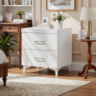 Sunvega White Finish Wood Nightstand with Dovetail Drawer and Metal Glide