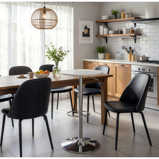 Sunvega Adjustable Contemporary Bar Table with Wooden Top and Chrome Base