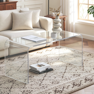 Sunvega Clear Acrylic Waterfall Coffee Table with Rounded Edges for Living Room