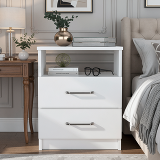Sunvega 19.9 Inch High Nightstand with Two Drawers and One Open Shelf