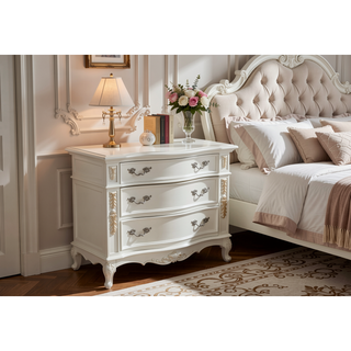 Sunvega Cherry Nightstand with Three Easy Glide Drawers and Velvet Lining