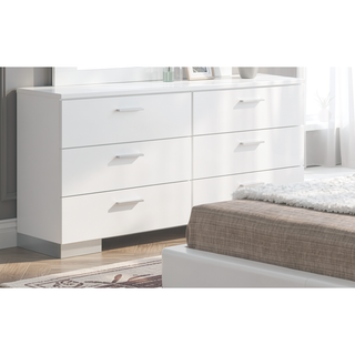 Sunvega Sleek White Nightstand with Chrome Legs and Two Spacious Drawers