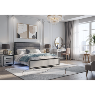 Sunvega Sleek Silver Finish Nightstand With Integrated Speaker and Cooler