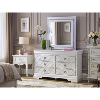 Sunvega Sophisticated Silver Champagne Transitional Nightstand with Two Drawers for Storage