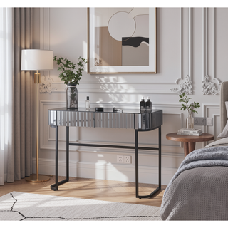 Sunvega Mirrored Makeup Vanity Table with Stainless Steel Base and 2 Drawers