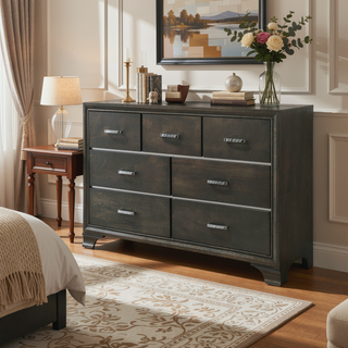 Sunvega Carine II Gray Finish 7-Drawer Dresser with English Dovetail Craftsmanship