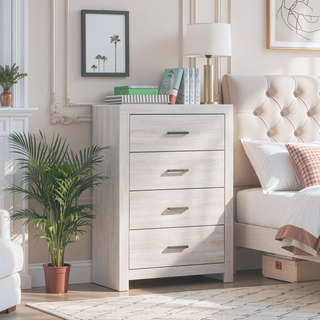 Sunvega Coastal White Rectangular Chest with Four Spacious Drawers for Storage