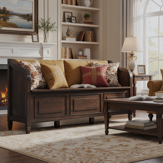 Sunvega Handcrafted Solid Wood Storage Bench with Lift Top and Dark Chestnut Finish