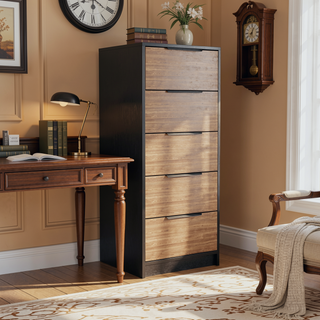 Sunvega Maryland White Pine Finish 5 Drawer Dresser with Metal Handles
