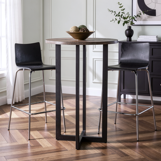 Sunvega Burnt Oak Bistro Table with Black Metal Frame for Small Spaces
