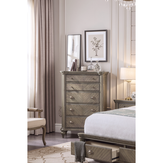 Sunvega Luxury Classic Antique Silver Champagne Finish 2-Drawer Nightstand Bedside Table