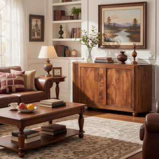 Sunvega Solid Mango Wood Ridgefront Chest with Six Fluted Drawers in Roasted Almond