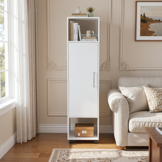 Sunvega Tall Wardrobe Cabinet with Mirror, Shelves, Hanging Rod and Casters for Bedroom