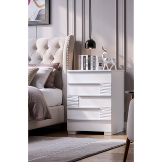 Sunvega Modern White Lacquer 5-Drawer Chest of Drawers in Poplar Wood