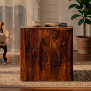 Sunvega Luca Dark Brown Chestnut Nightstand with 3 Drawers and Gold Knobs