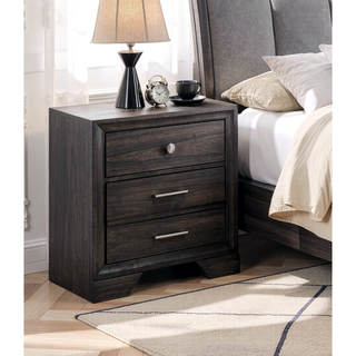 Sunvega Dark Gray Finish 3 Drawers Nightstand with Smooth Metal Glides