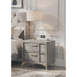Sunvega Gray Bookmatched Ash Veneers Nightstand with 2 Storage Drawers