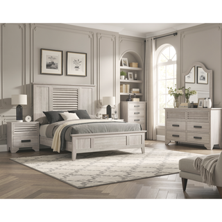 Sunvega Contemporary Louvered Design Nightstand with Two Drawers and Finger Pull Hardware