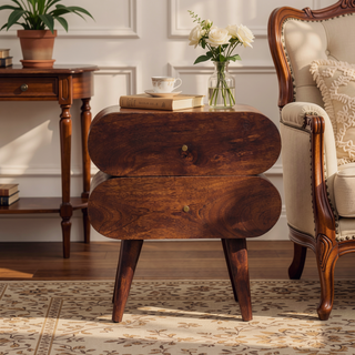 Sunvega Solid Mango Wood Nightstand with 2 Spacious Drawers and Nordic Legs