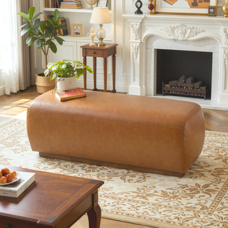 Sunvega Handcrafted Vegan Tan Leather Bench with Plush Comfort and Contemporary Design