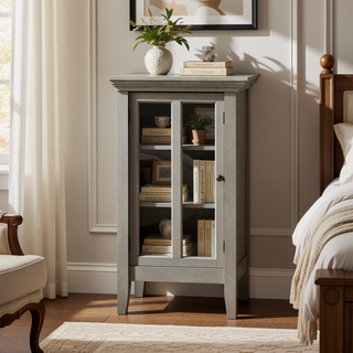 Sunvega Handcrafted Solid Wood Farmhouse Grey Bedside Table with Drawers