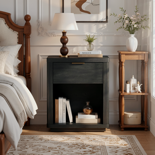Sunvega Modern Charcoal Gray Nightstand with Drawer and Open Shelf for Bedroom