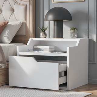 Sunvega Dark Brown Floating Nightstand with Versatile Dual-Shelf Display Design