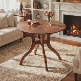 Sunvega Premium Oak Round Dining Table with Pedestal Base for 2-4 Seaters
