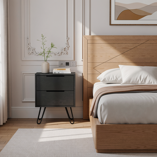 Sunvega Modern Nightstand with Two Spacious Drawers and Hairpin Metal Legs