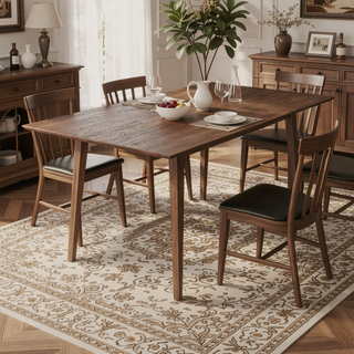 Sunvega Mid-Century Modern Solid Wood Rectangular Dining Table with Beveled Edges