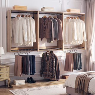 Sunvega Oak Wall Mounted Wood Closet System with Modular Units and Ample Storage