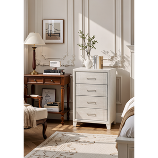 Sunvega Contemporary White Beige Finish Wooden Nightstand with Two Drawers