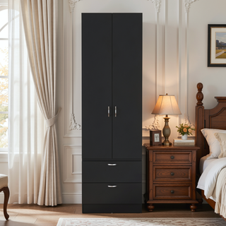 Sunvega Black Marlton Armoire with Spacious Storage Cabinet and Drawers