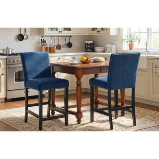 Sunvega Contemporary White Faux Marble Dining Table with 4 Blue Velvet Chairs