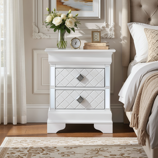 Sunvega Sophisticated Silver Champagne Transitional Nightstand with Two Drawers for Storage