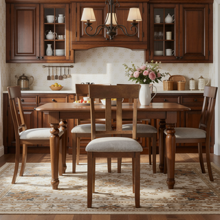 Sunvega 7-Piece Dining Table and 6 Chairs Set with Textured Fabric Upholstery