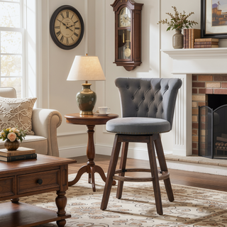 Sunvega 360° Swivel Bar Stools Set of 2 with Back and Hand - Tufted Button Trimmed Edges