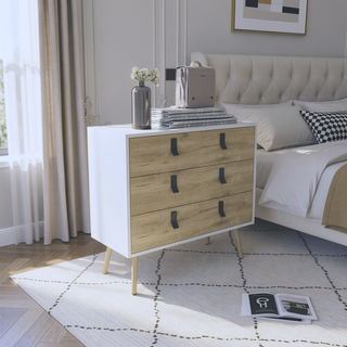 Sunvega Modern 3-Drawer Dresser with Sleek Metal Handles and Spacious Storage