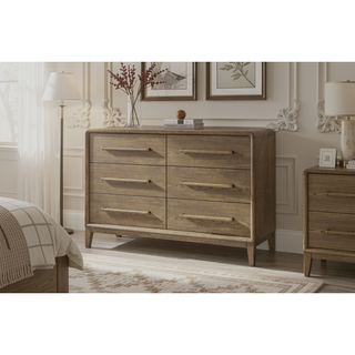 Sunvega Latte Elm Veneer Six Drawer Dresser with Cedar Lined Bottom