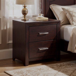 Sunvega Dark Gray Finish Nightstand with Chrome Tone Handles for Bedroom